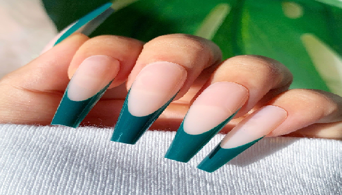 Green french tip nails